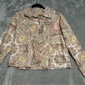 Ruby Rd Petite Denim Jacket Women’s 14P Pink Floral Pearl Buttons